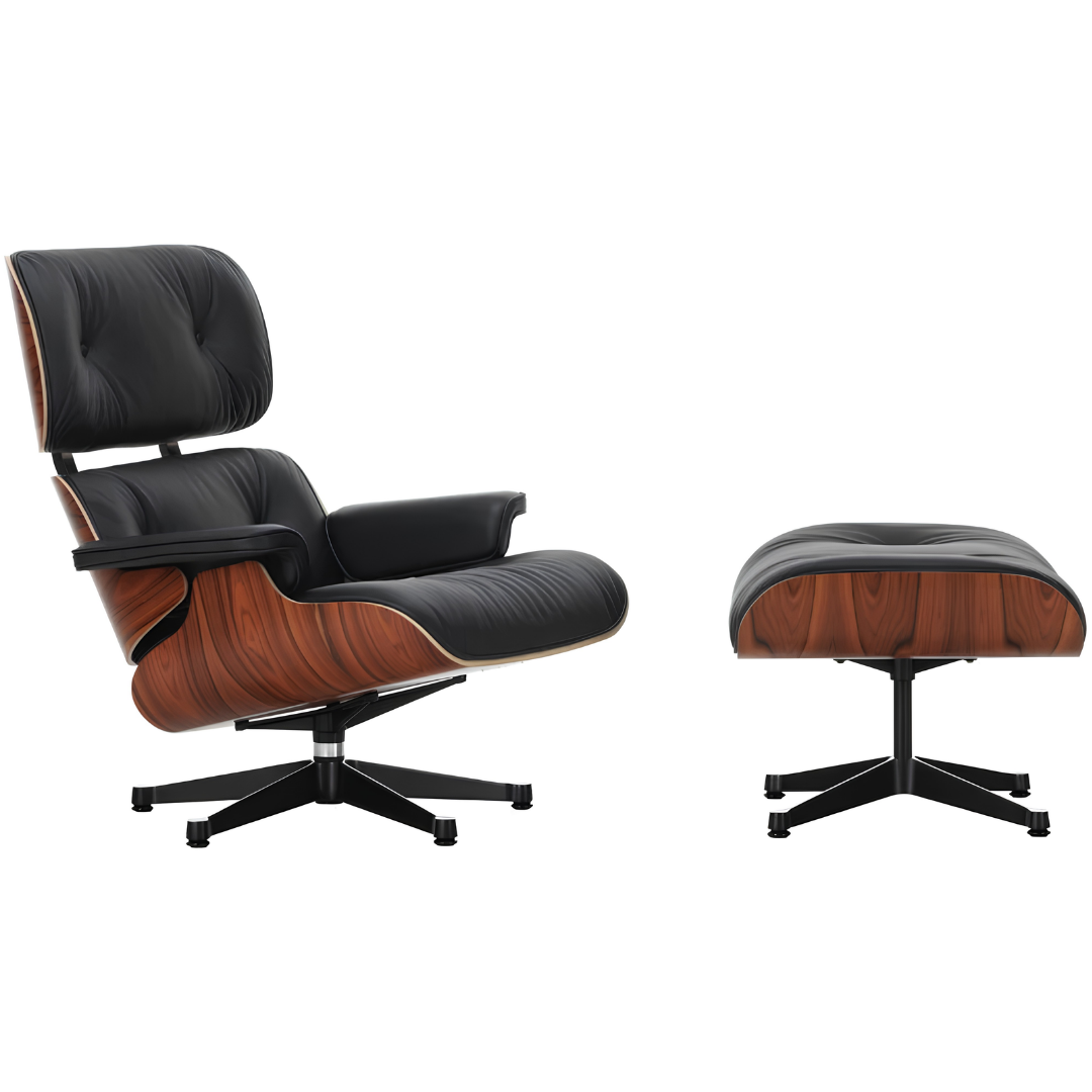 Poltrona Eames Lounge Chair & Ottoman – American Cherry e Pele Preta