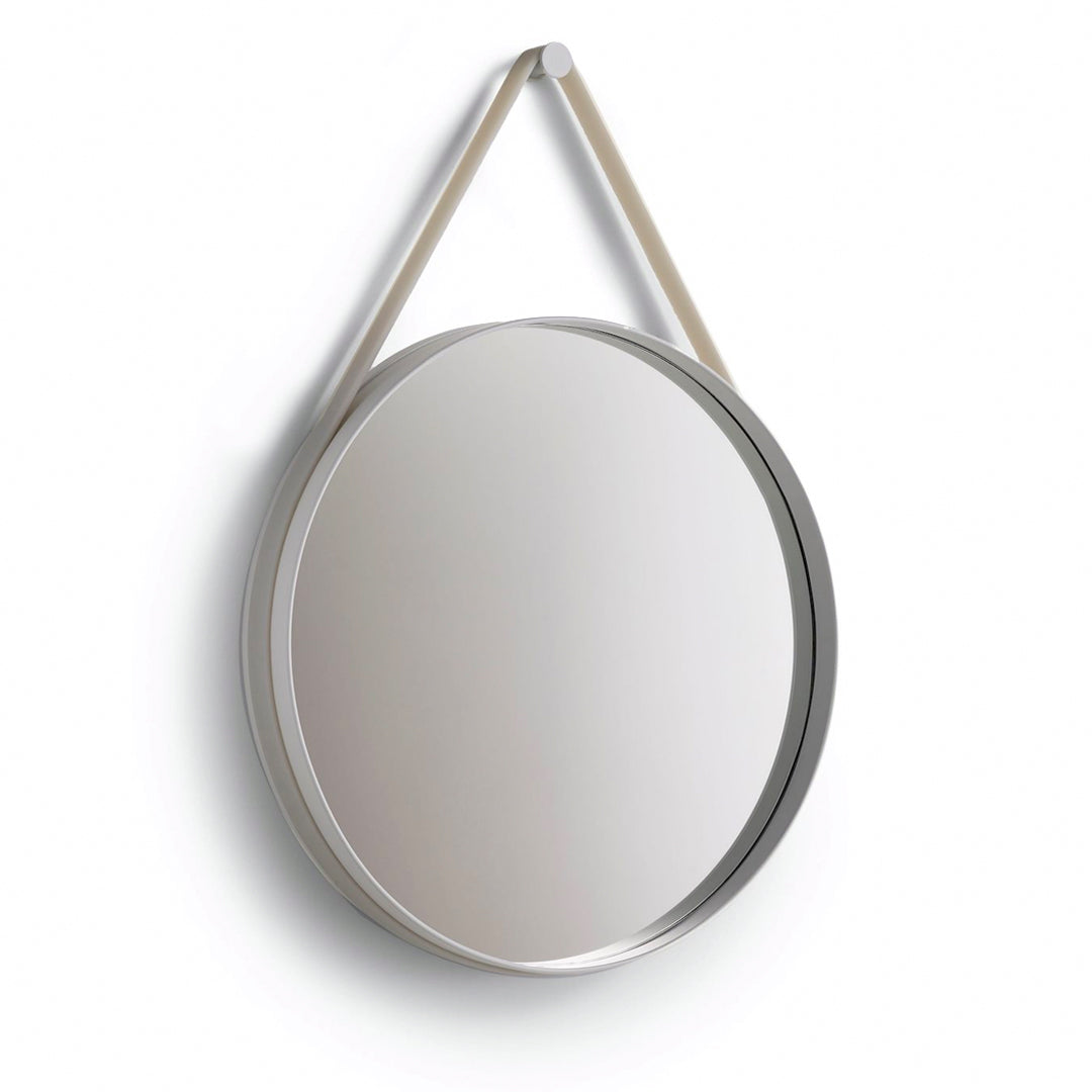 Gray Round Strap Mirror