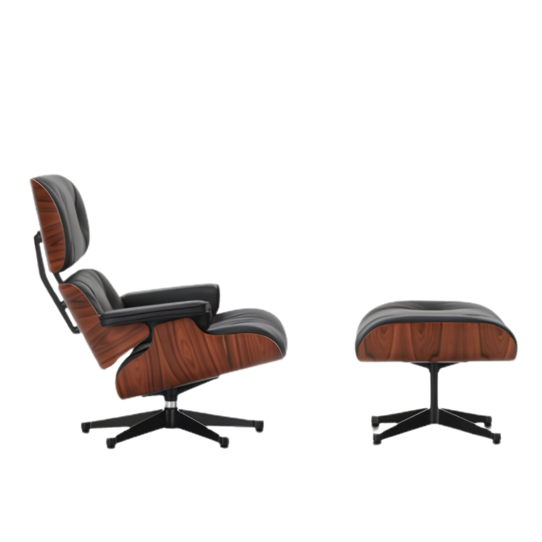Poltrona Eames Lounge Chair & Ottoman – American Cherry e Pele Preta