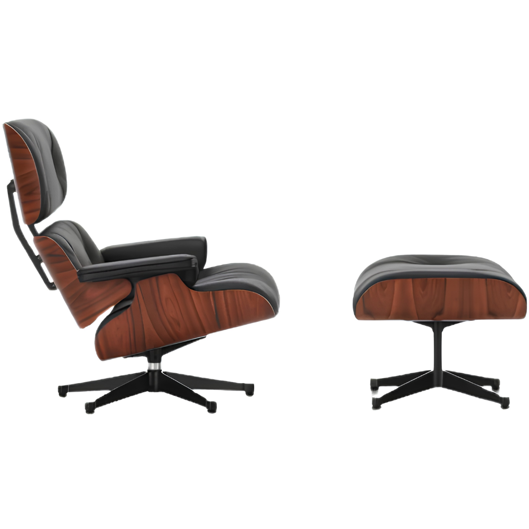 Poltrona Eames Lounge Chair & Ottoman – American Cherry e Pele Preta