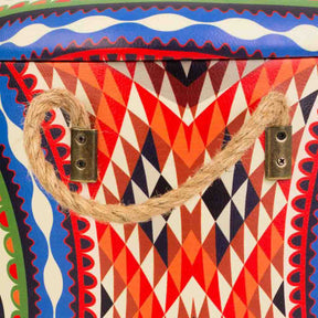 Tamborete Padrão Multicolor de Madeira com Lona
