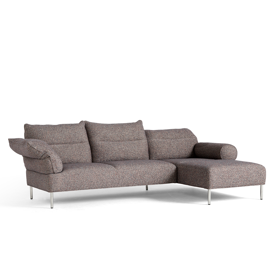 Pandarine 3 Seater Sofa with Chaise Longue and Cylindrical Armrests and Recliner