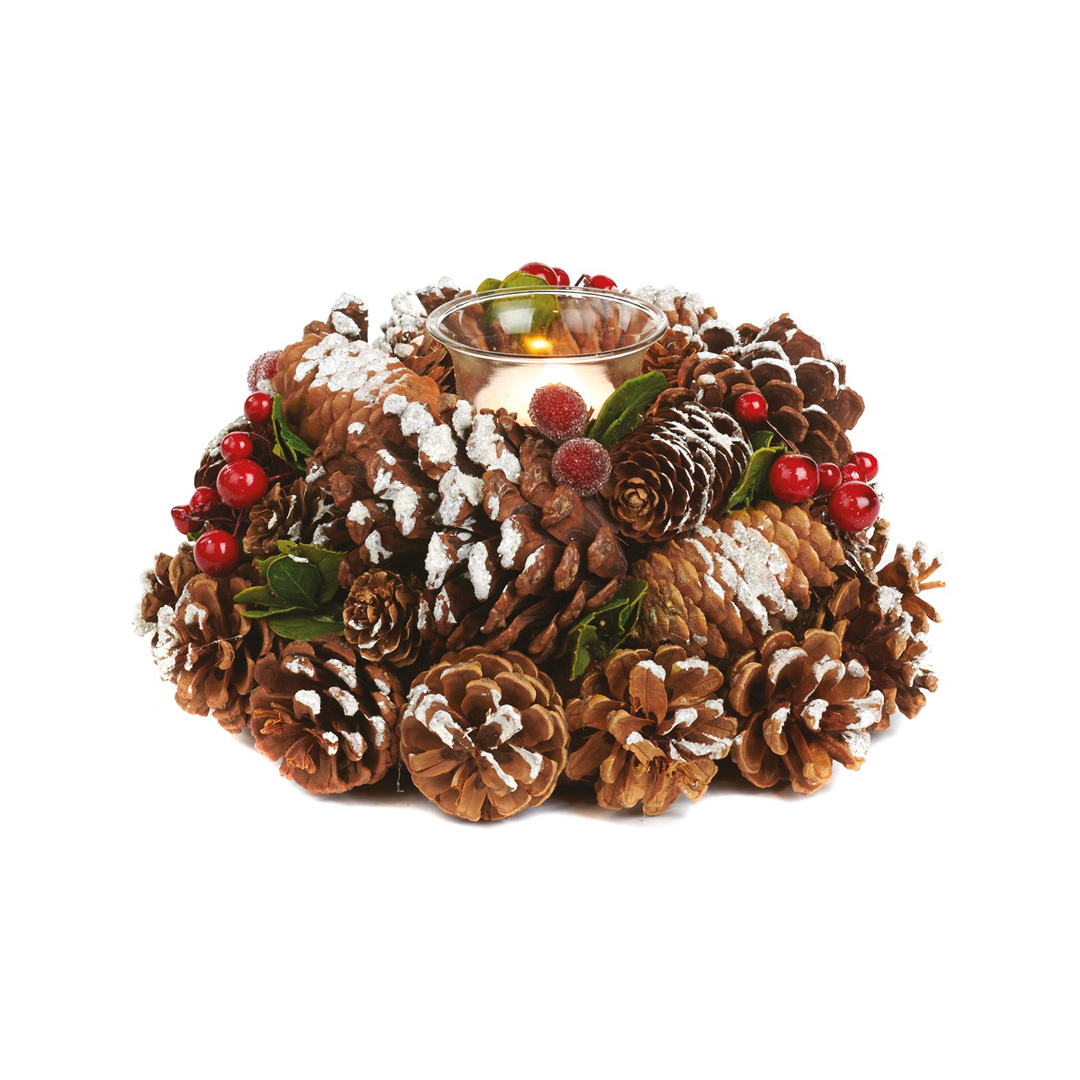 Pine Cone Round Table Centerpiece with Candle Holder