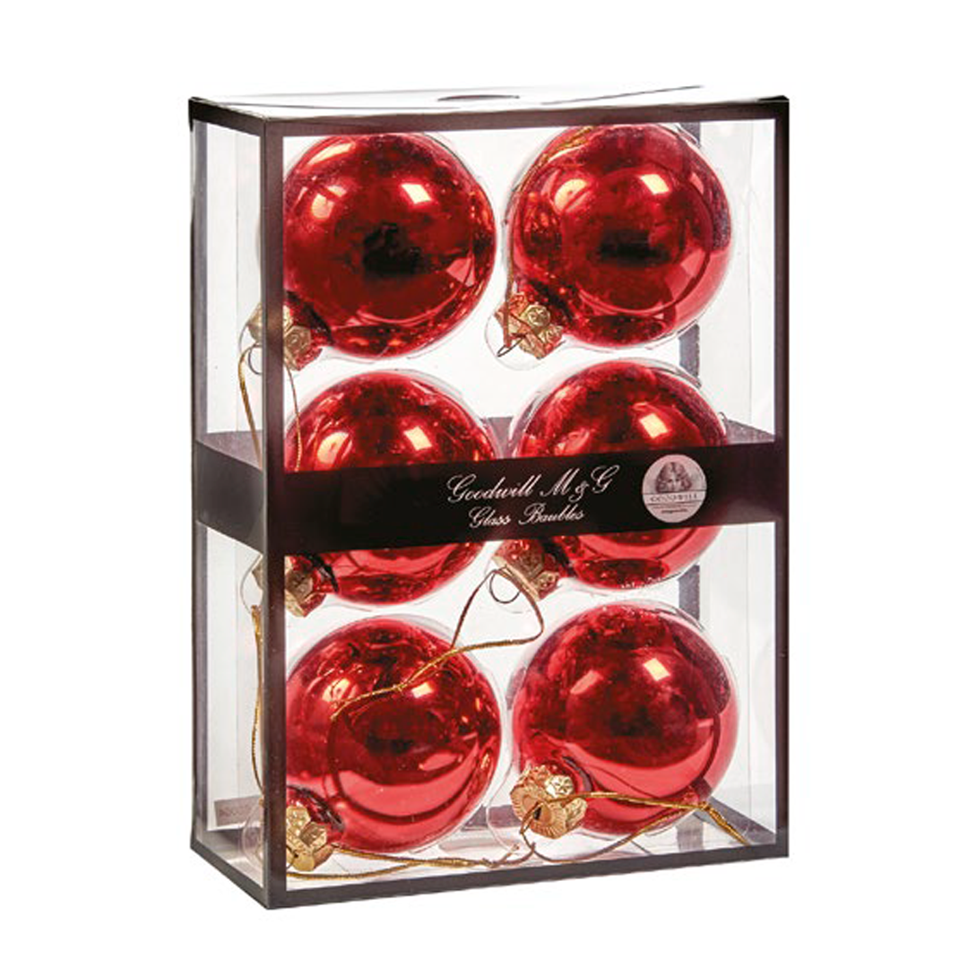 Set of 6 Mirrored Red Tree Balls