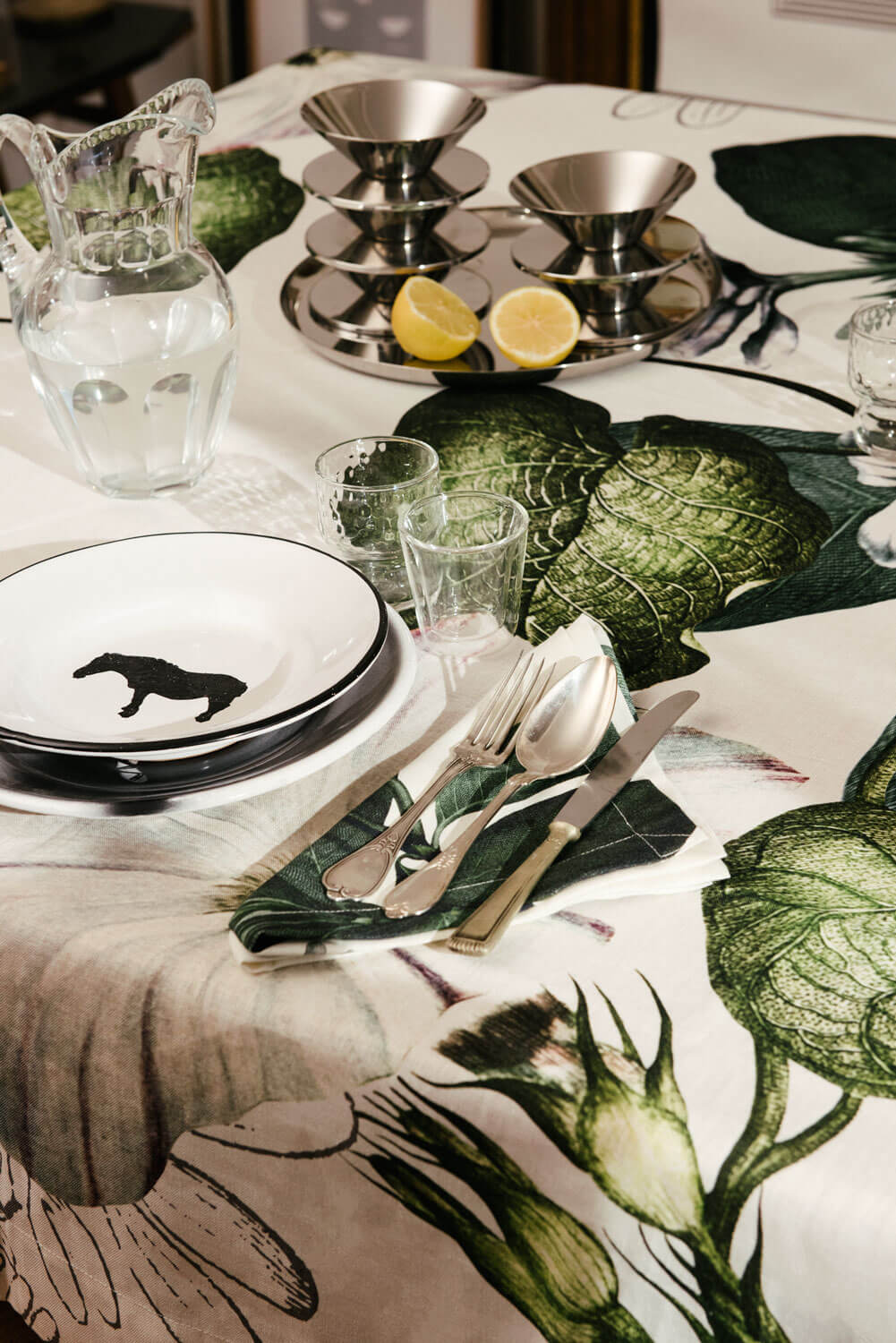 Toalha de mesa | Guardanapos com Motivos Florais Verdes